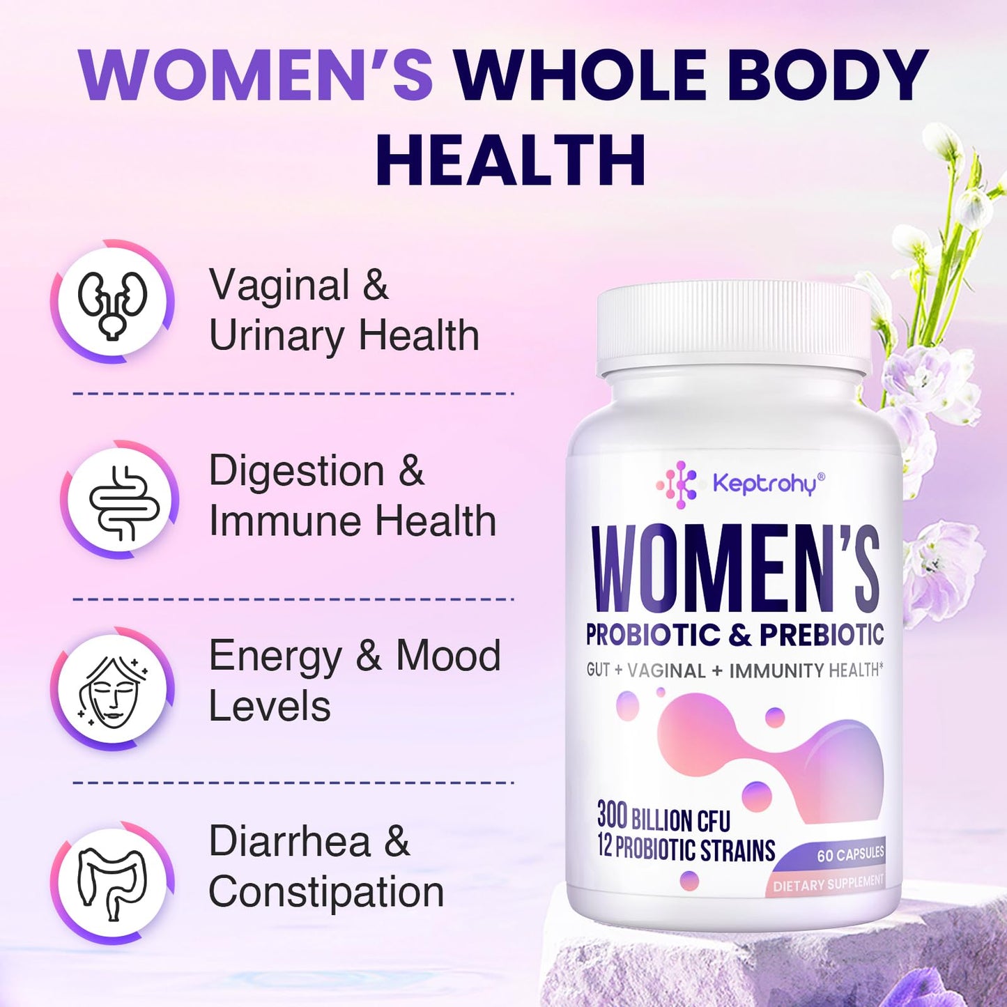 Vaginal Probiotics for Women – 300B CFUs, 12 Strains, 60 Capsules
