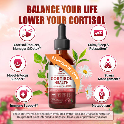 Cortisol Supplement Liquid Drops – 10-in-1 Hormone Balance for Women & Men (2 fl oz, Cranberry)