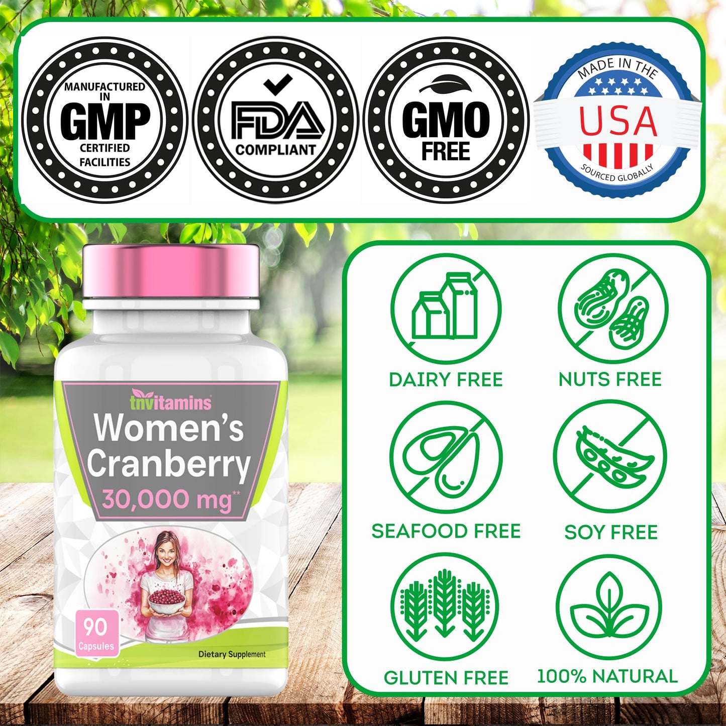 Cranberry Pills for Women - 30,000 mg, 90 Caps | Pack of 2 | UTI Support | Made in USA