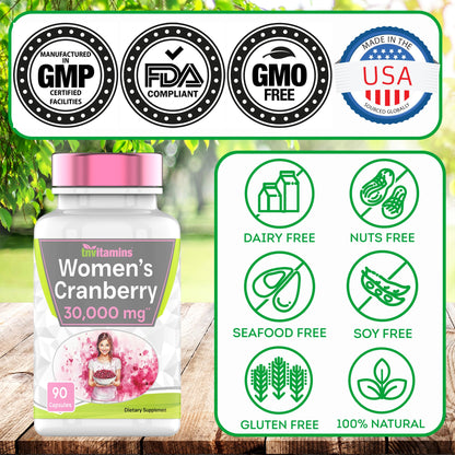 Cranberry Pills for Women - 30,000 mg, 90 Caps | Pack of 2 | UTI Support | Made in USA