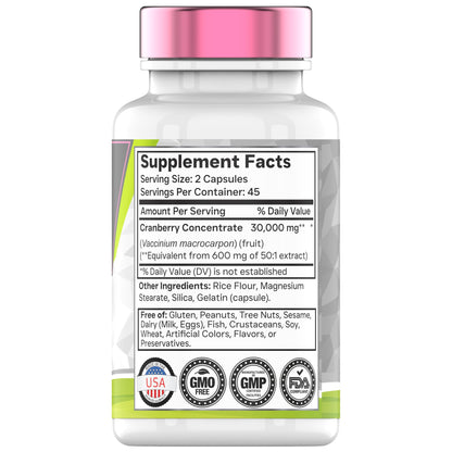 Cranberry Pills for Women - 30,000 mg, 90 Caps | Pack of 2 | UTI Support | Made in USA