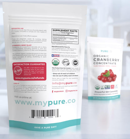 USDA Organic Cranberry Powder - 50:1 Concentrate for Urinary Tract Health (Vegan, Non-GMO, Filler Free) - 200 Servings