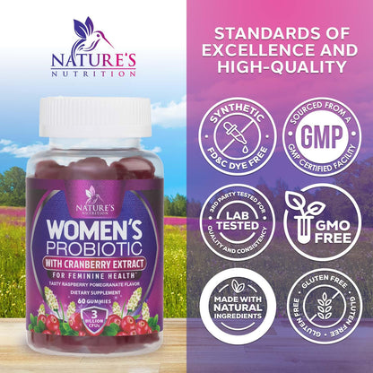 Probiotics for Women Gummies with Cranberry — 3 Billion CFU, 6 Strains, Digestive & Vaginal Health (60 Gummies)