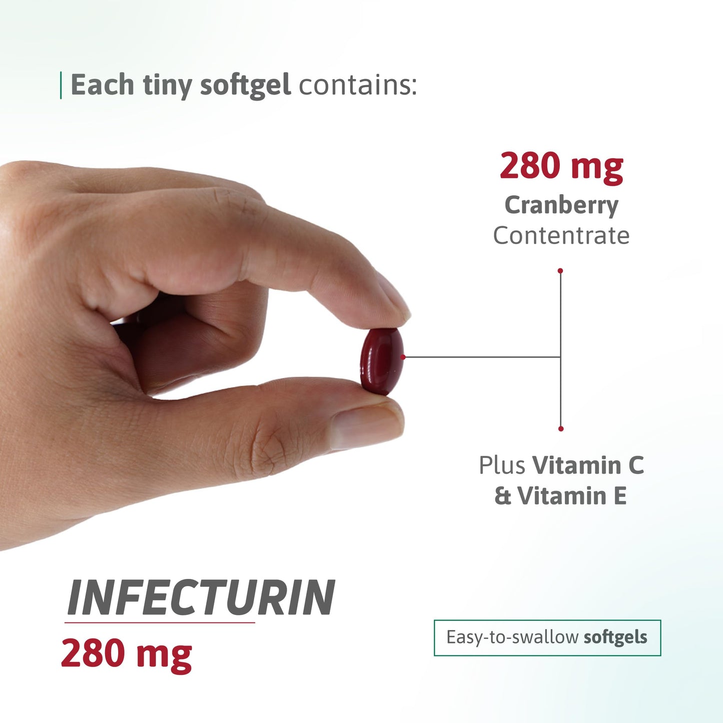 Cranberry 280 mg Concentrate + Vitamin C & E – 50 Softgels, Gluten Free