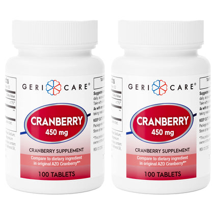 High-Potency Cranberry Supplement - 450mg Pure Cranberry Tablets for Urinary Tract Health - 2-Pack (200 Count) - Non-GMO, Gluten & Dairy Free