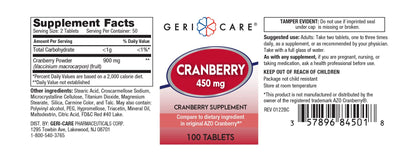 High-Potency Cranberry Supplement - 450mg Pure Cranberry Tablets for Urinary Tract Health - 2-Pack (200 Count) - Non-GMO, Gluten & Dairy Free
