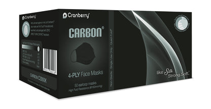 Cranberry USA C2900K Cranberry Carbon Earloop Face Masks, Black – Pack of 50 | ASTM Level 3