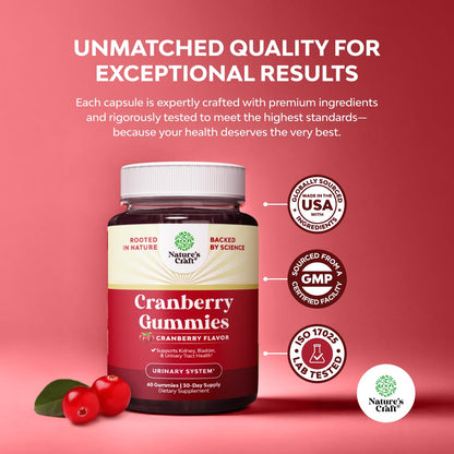 Natural Cranberry Gummies - Extra Strength for Urinary Tract & Kidney Health