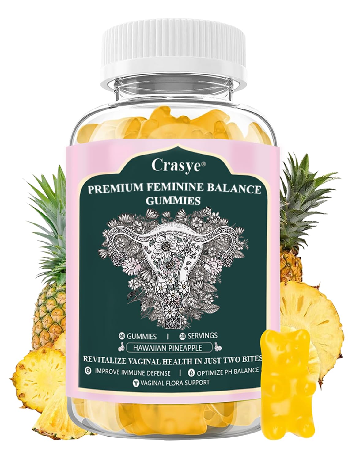 Crasye Premium Feminine Balance Gummies – PH Balance & Vaginal Health (60 Gummies, 30 Servings)