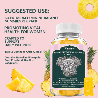 Crasye Premium Feminine Balance Gummies – PH Balance & Vaginal Health (60 Gummies, 30 Servings)