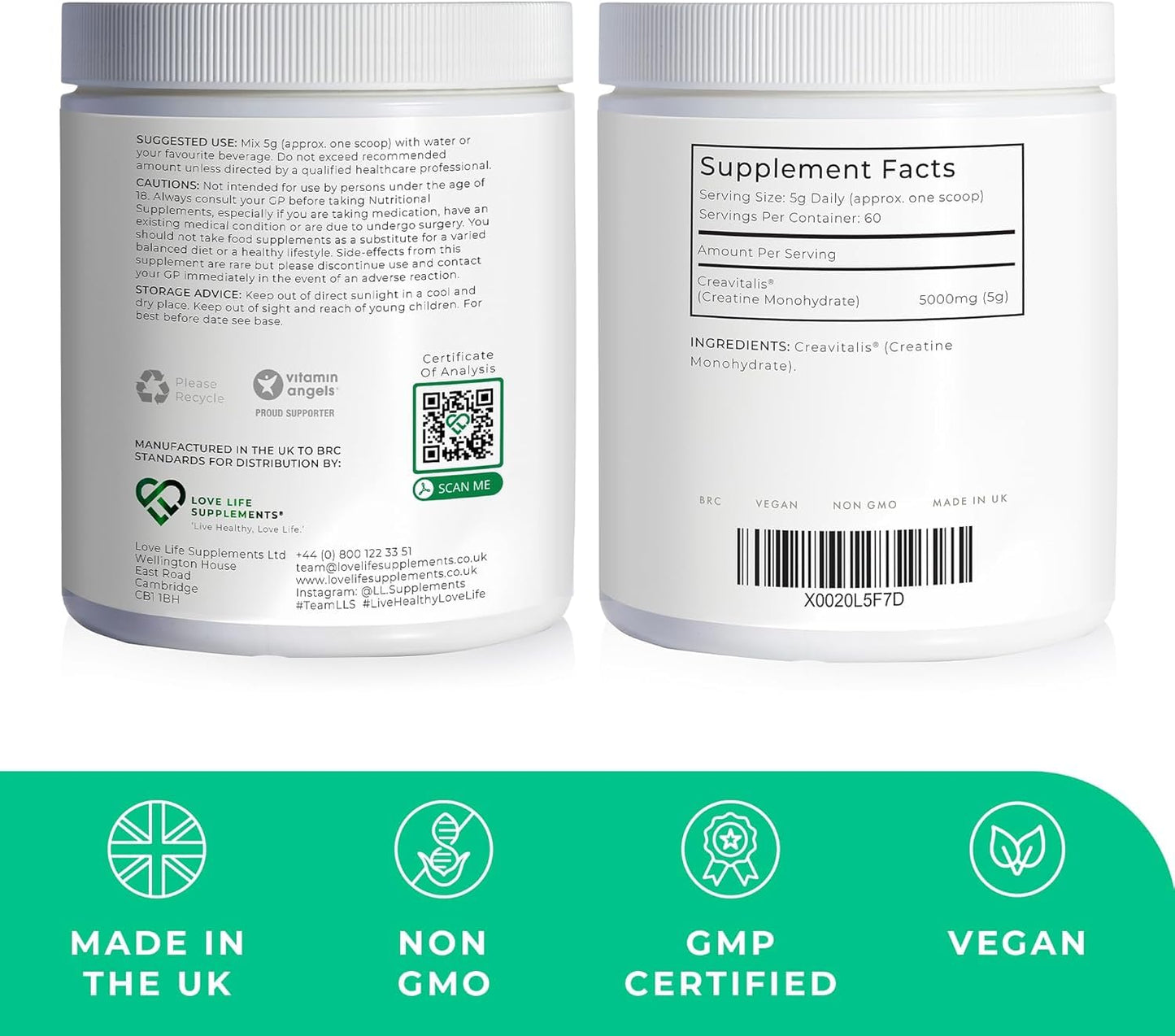 Love Life Supplements Creapure® Creatine Monohydrate – 150 Capsules, 1 g per Capsule | Muscle & Strength