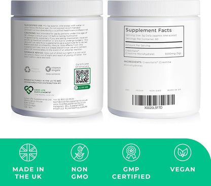 Love Life Supplements Creapure® Creatine Monohydrate – 150 Capsules, 1 g per Capsule | Muscle & Strength