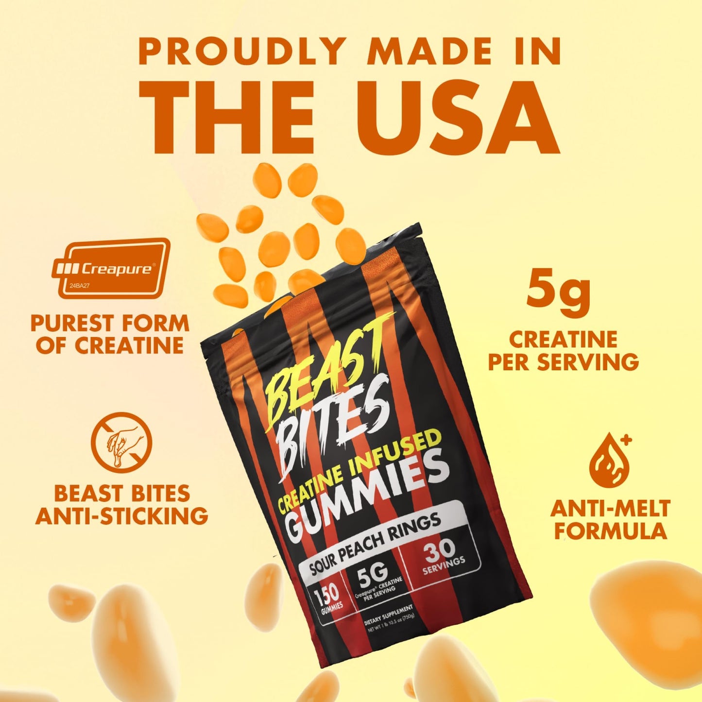 BEAST BITES Creatine Gummies - 5g Creapure Creatine, NSF Certified, 30 Servings