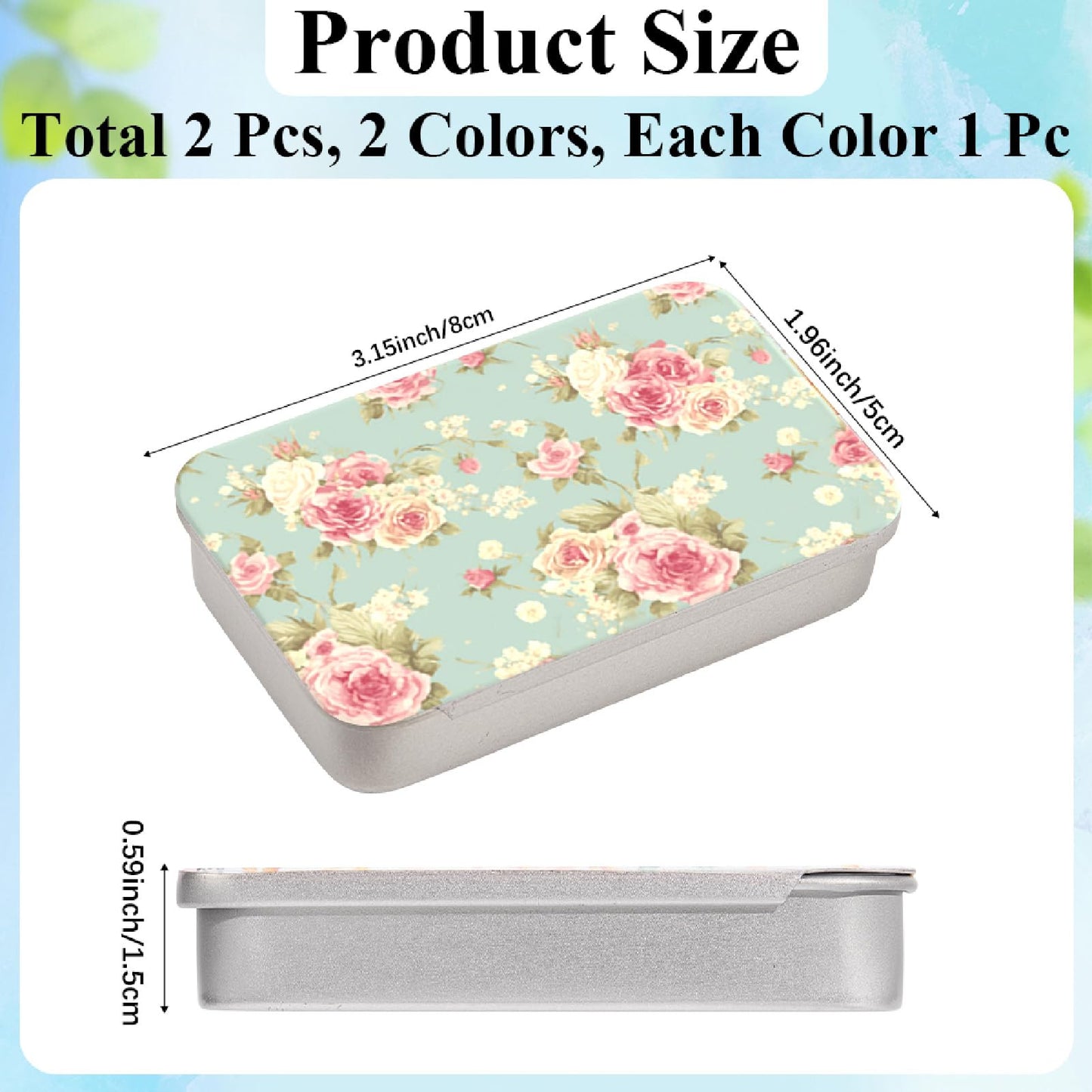 CREATCABIN 2 Pack Dental Floss Case – Portable Slider Lid, Flower Pattern Tin