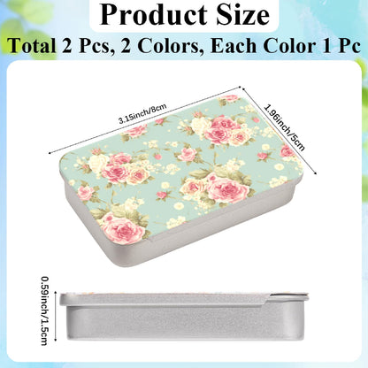 CREATCABIN 2 Pack Dental Floss Case – Portable Slider Lid, Flower Pattern Tin