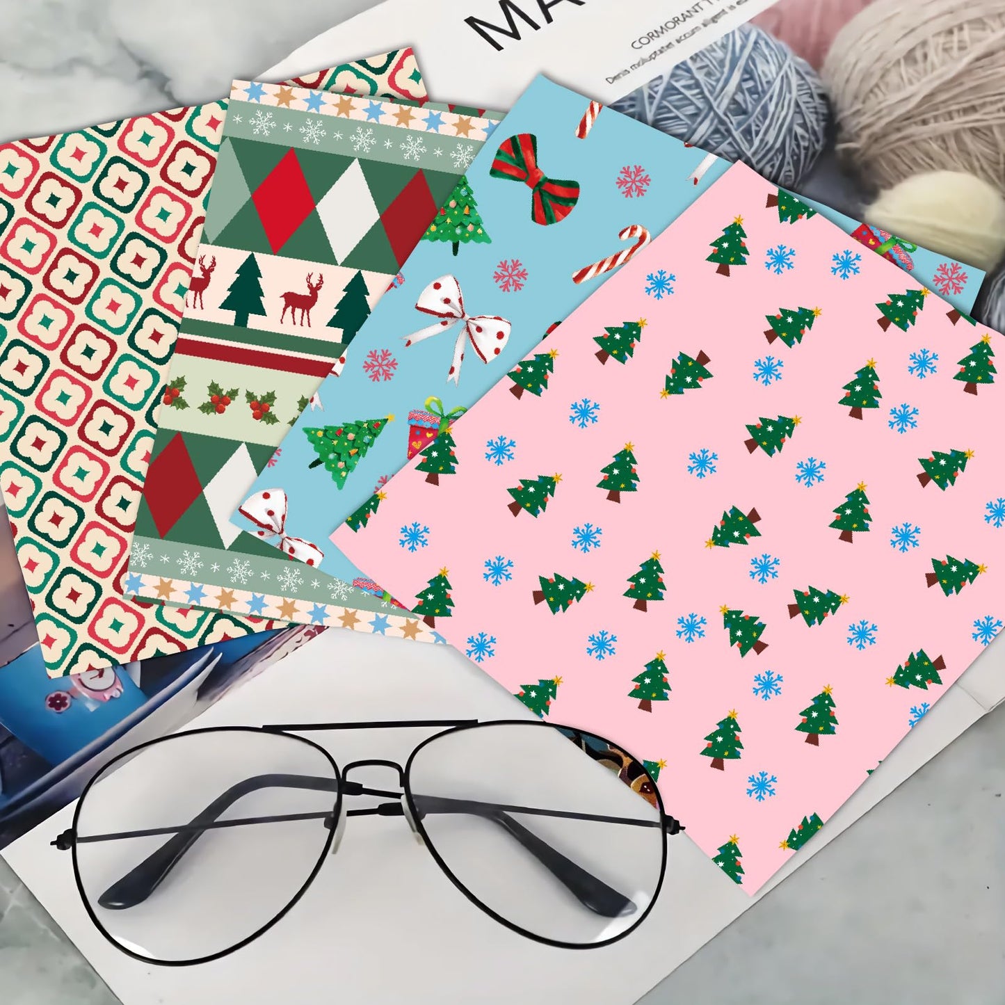 CREATCABIN 6 Packs Christmas Glasses Cleaning Cloths – Suede Fiber Microfiber Cloths, 6 x 6 Inch