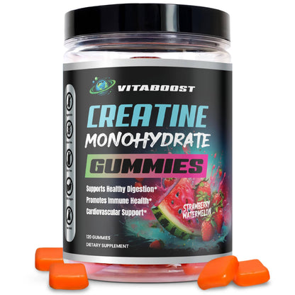 Creatine Gummies 5g Monohydrate – Vegan Pre-Workout (Strawberry Watermelon) – Made in USA