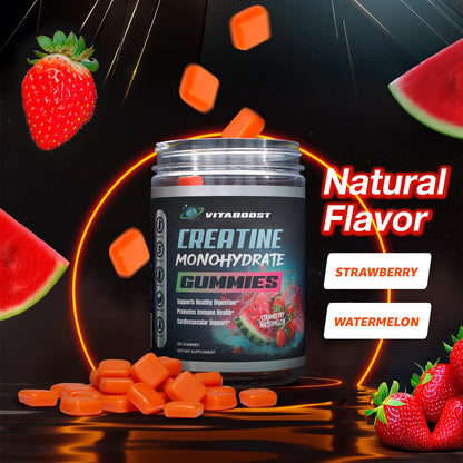 Creatine Gummies 5g Monohydrate – Vegan Pre-Workout (Strawberry Watermelon) – Made in USA