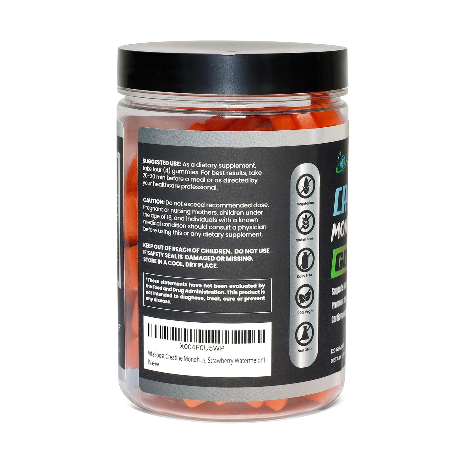 Creatine Gummies 5g Monohydrate – Vegan Pre-Workout (Strawberry Watermelon) – Made in USA