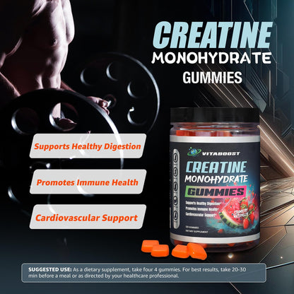 Creatine Gummies 5g Monohydrate – Vegan Pre-Workout (Strawberry Watermelon) – Made in USA