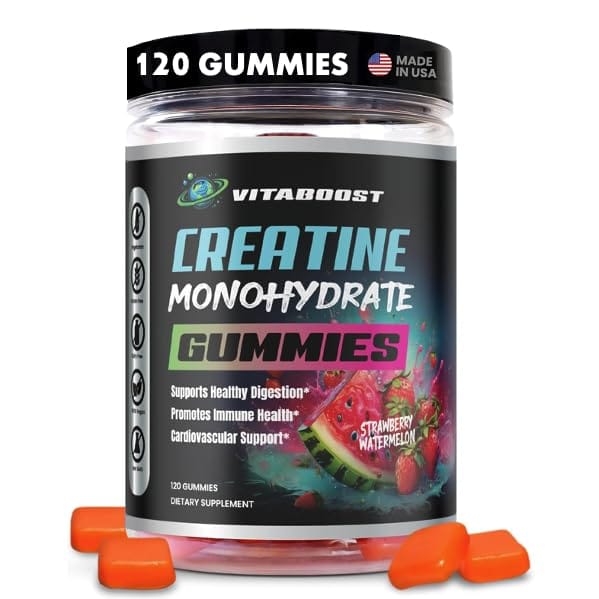 Creatine Gummies 5g Monohydrate – Vegan Pre-Workout (Strawberry Watermelon) – Made in USA