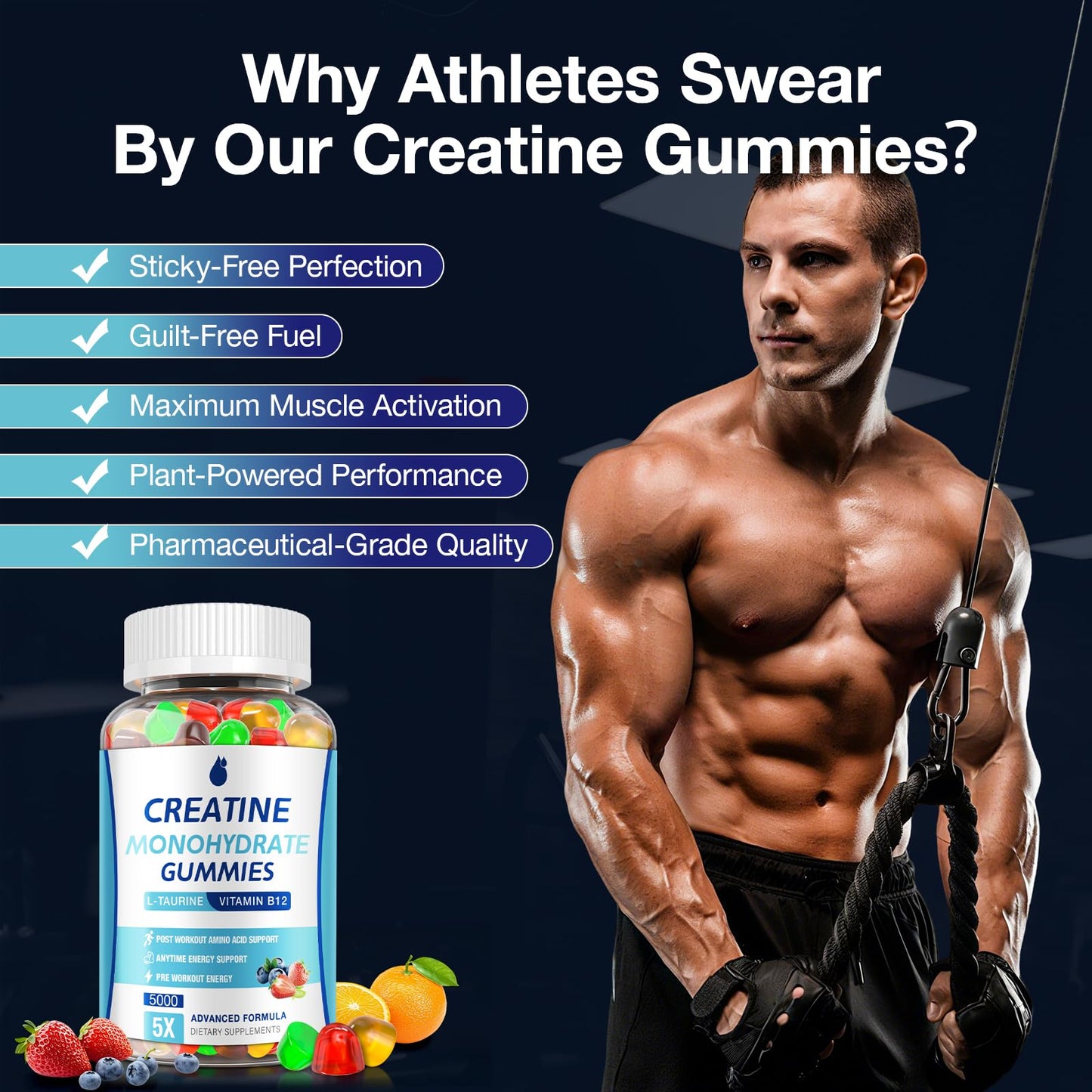 Creatine Gummies 5g Monohydrate – Vegan, Low Sugar, 2 Pack