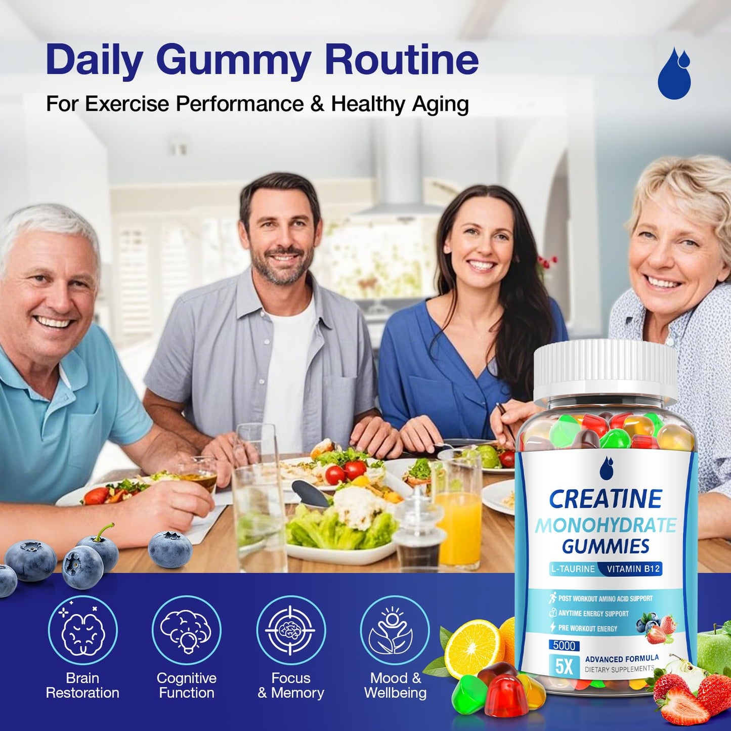 Creatine Gummies 5g Monohydrate – Vegan, Low Sugar, 2 Pack