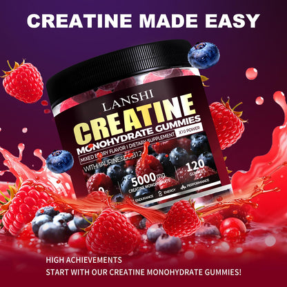 Creatine Monohydrate Gummies 5000mg – Sugar Free Pre-Workout (120 ct) Mixed Berry