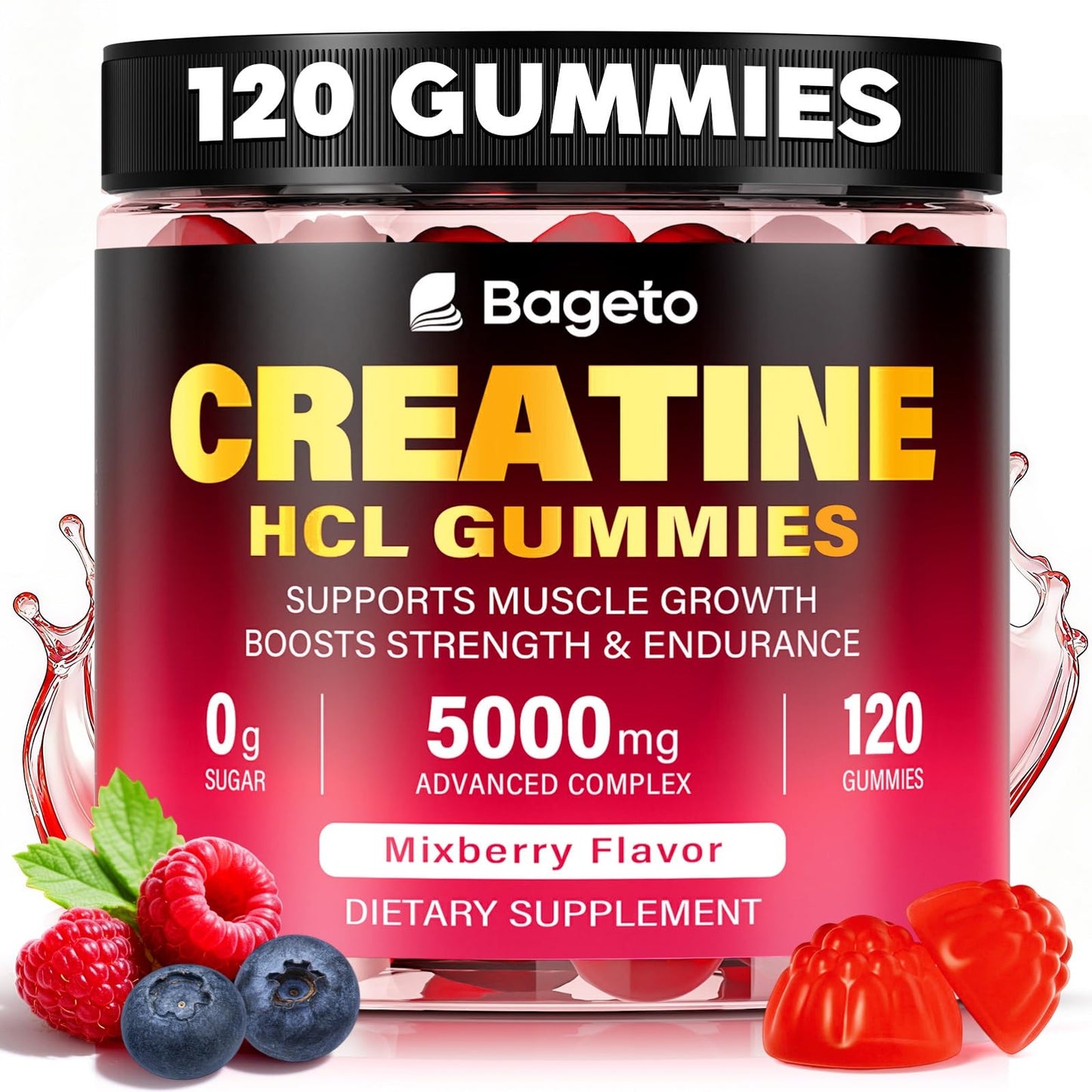 Creatine HCL Gummies for Men & Women | Sugar-Free, 120 Count Vegan Pre & Post Workout