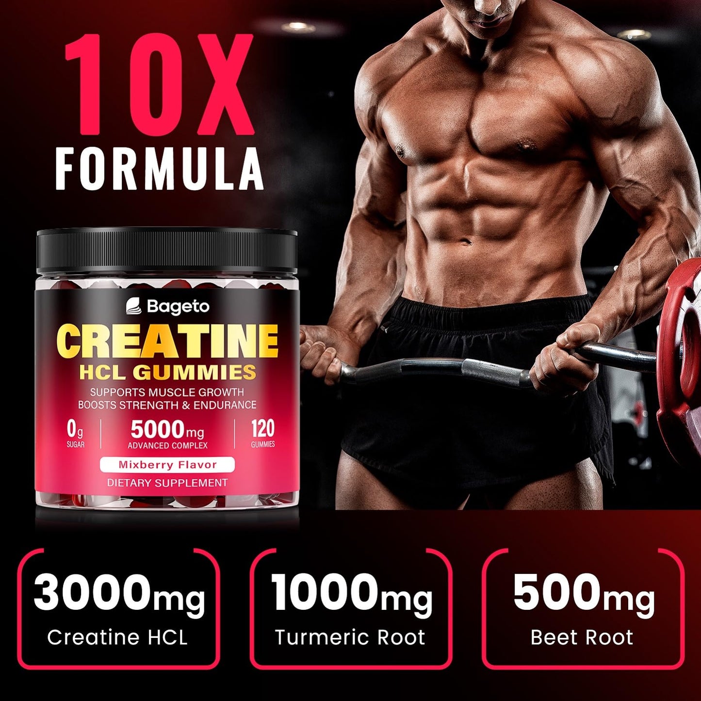 Creatine HCL Gummies for Men & Women | Sugar-Free, 120 Count Vegan Pre & Post Workout