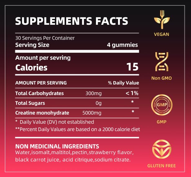 Creatine HCL Gummies for Men & Women – Sugar-Free, 120 Gummies