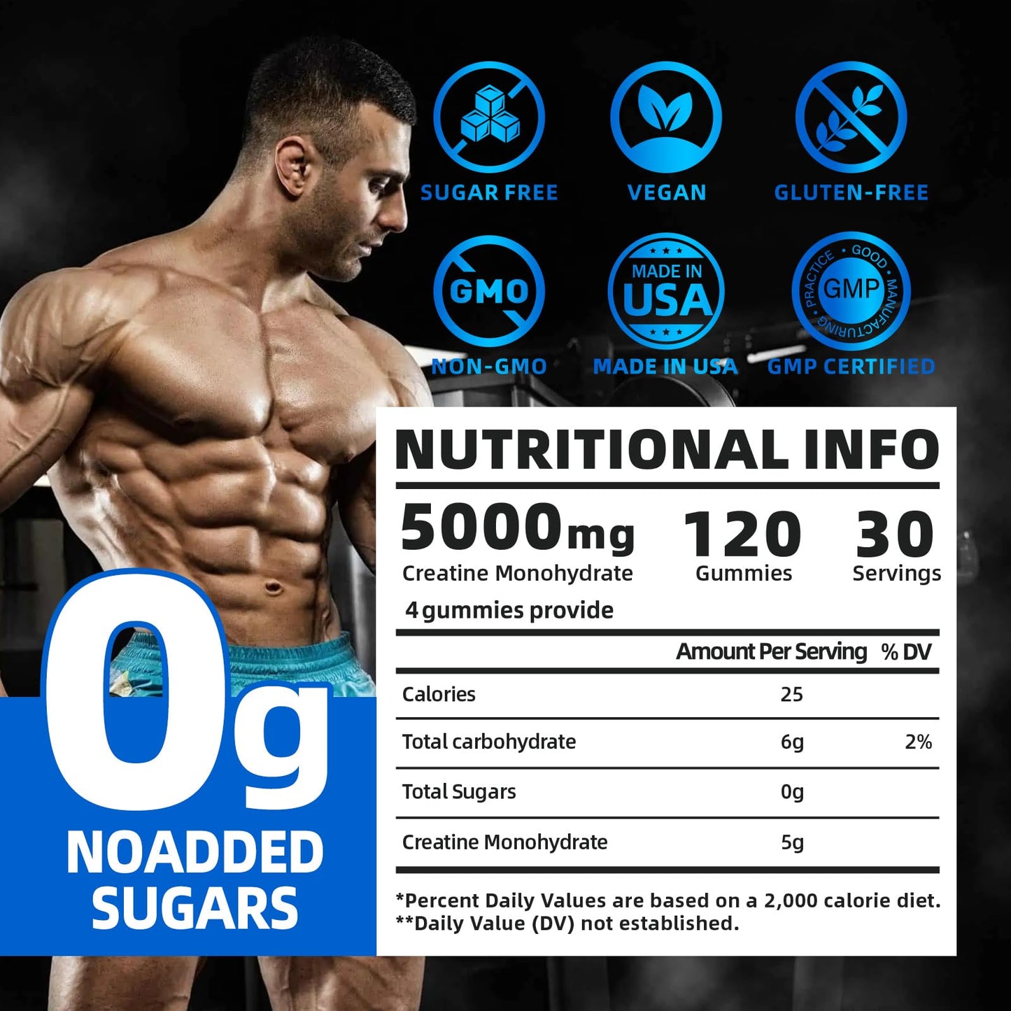 Pre Workout Creatine Gummies HCl Monohydrate | Blueberry 120 Gummies for Men & Women | Vital Source Whey Isolate