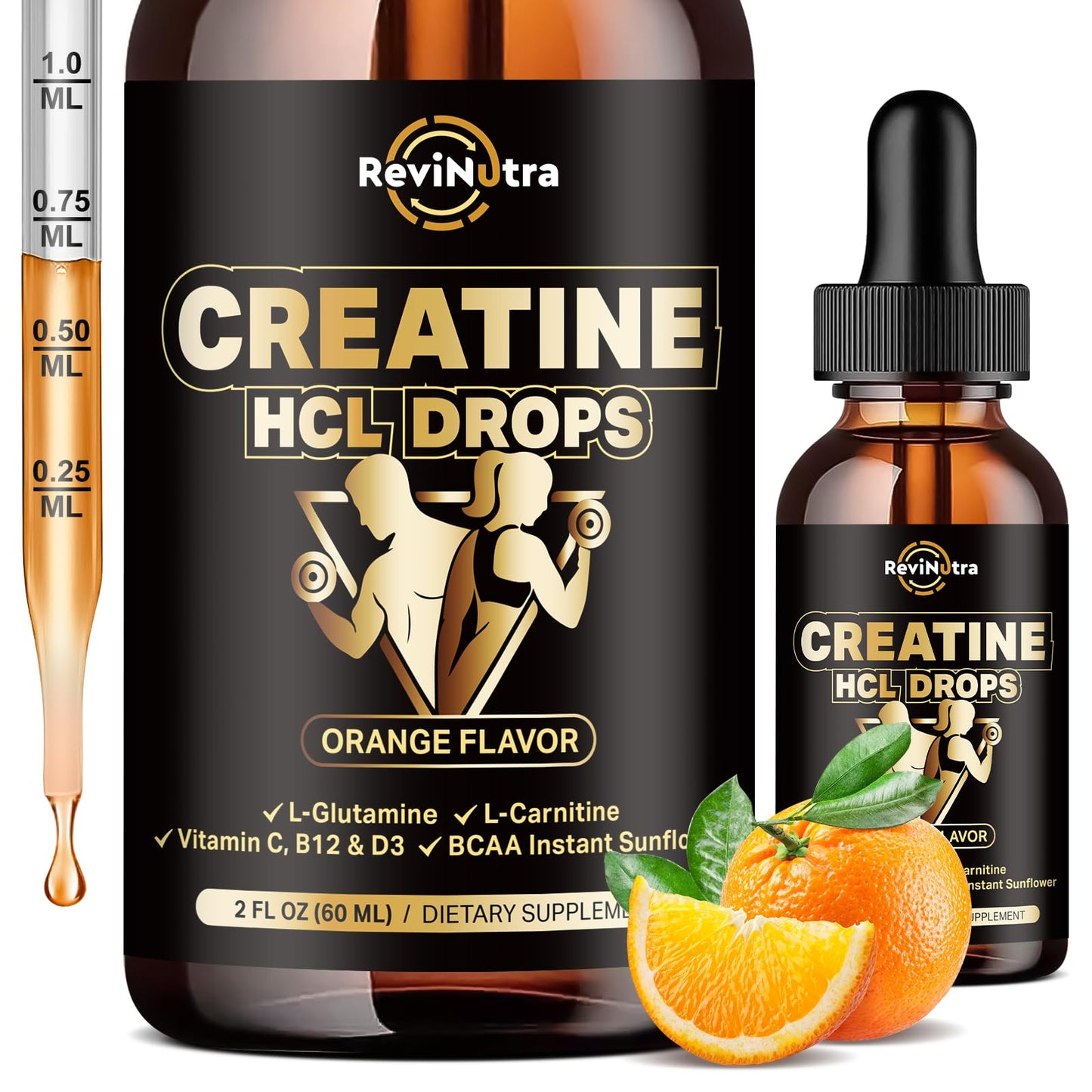 Creatine HCl Liquid Drops 1500mg – High Absorption, Orange Flavor | 2 fl oz