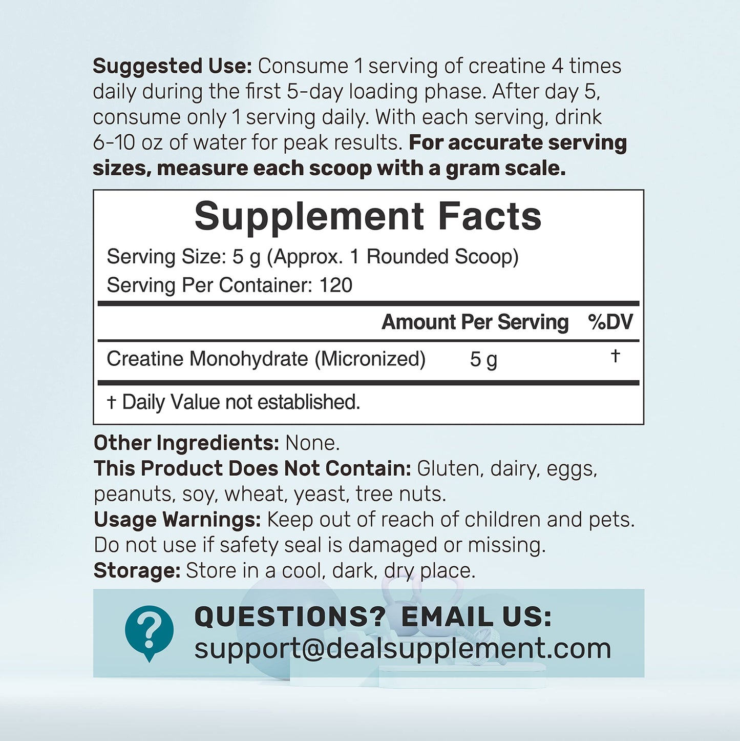 Instant Creatine Monohydrate Powder – 5g Serving, 120 Servings | Micronized, Unflavored, Fast Absorbing