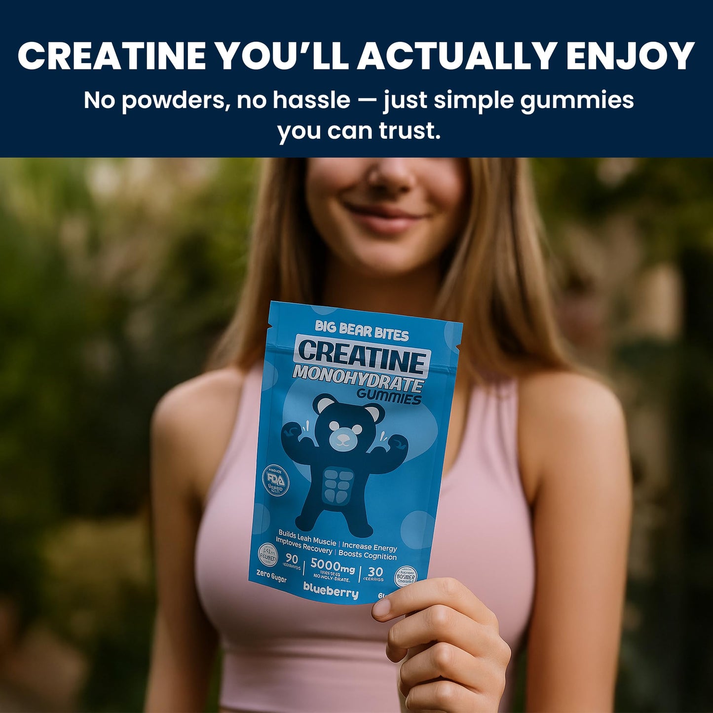 Creatine Monohydrate Gummies – 5000mg Daily Dose | 90 Gummies | Blueberry