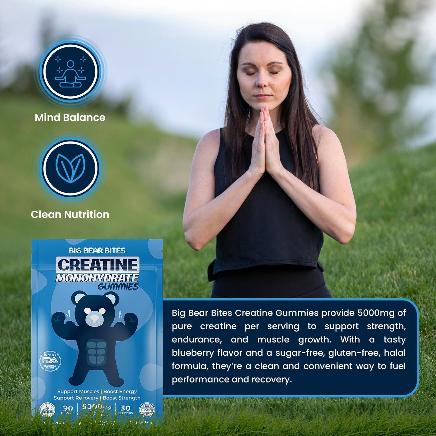 Creatine Monohydrate Gummies – 5000mg Daily Dose | 90 Gummies | Blueberry