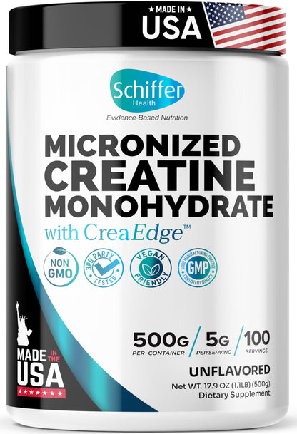 Creatine Monohydrate Powder 500g – 100 Servings, Unflavored (5g/serving) – Pure Micronized Creatine