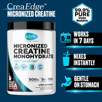 Creatine Monohydrate Powder 500g – 100 Servings, Unflavored (5g/serving) – Pure Micronized Creatine