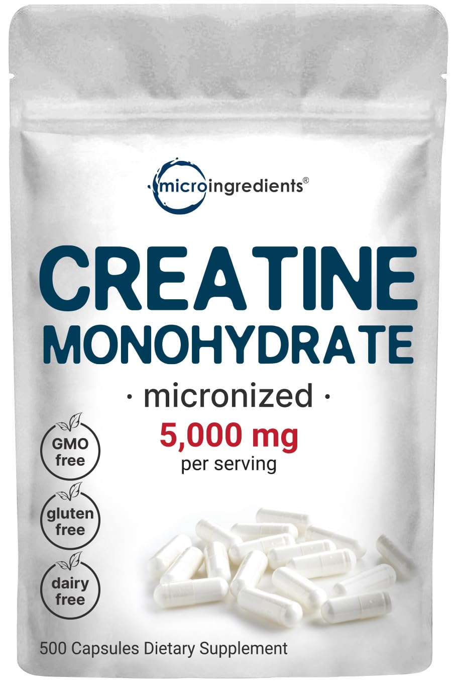 Creatine Monohydrate 5,000mg | 500 Caps - Micronized, Unflavored, Keto
