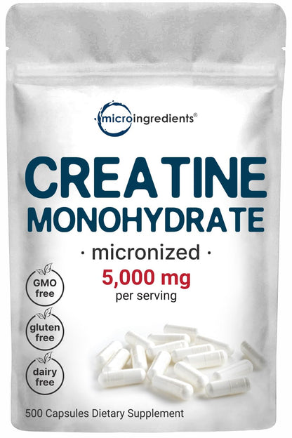 Creatine Monohydrate 5,000mg | 500 Caps - Micronized, Unflavored, Keto