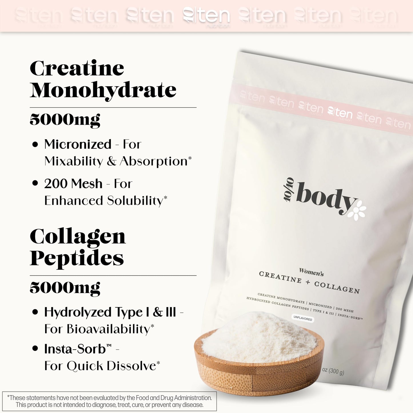 New - Creatine + Collagen for Women – Lean Muscle, Booty Gain, Energy & Recovery | 5g Creatine Monohydrate + 5000mg Collagen Peptides, Unflavored, 30 Servings