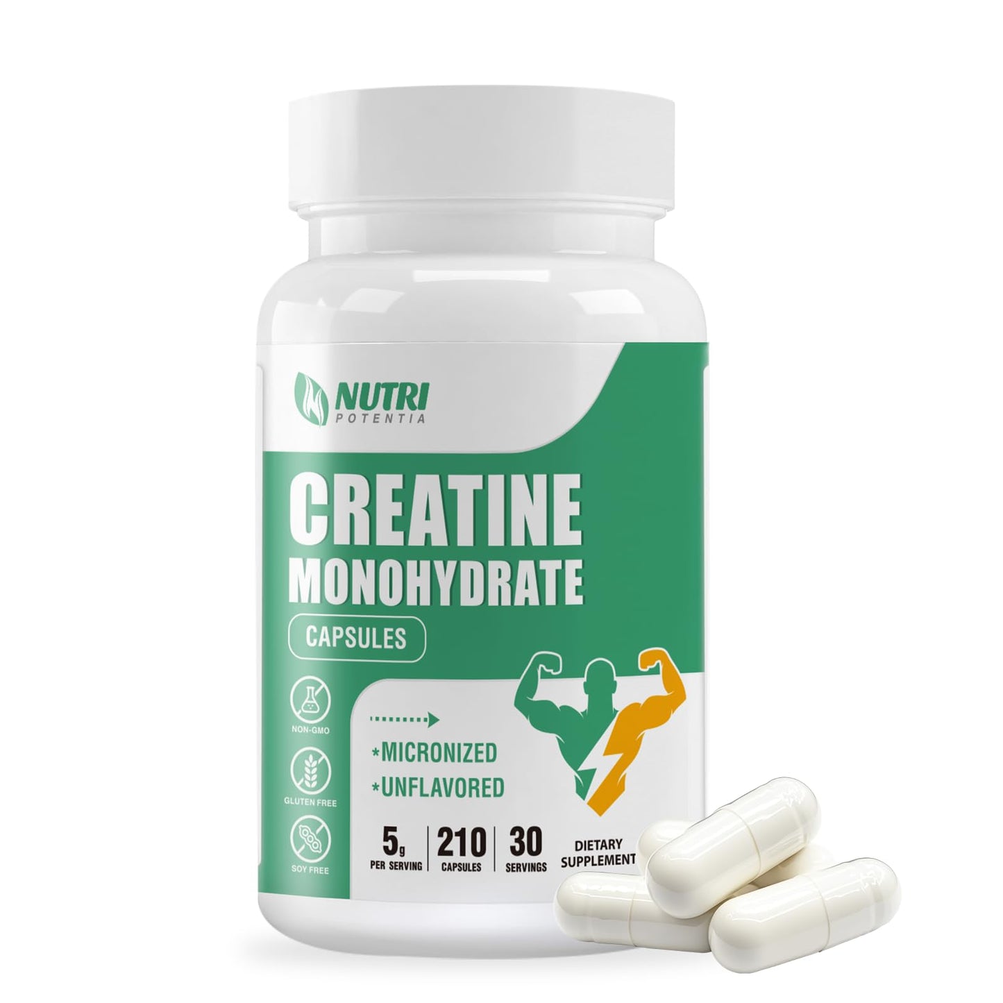 Creatine Monohydrate Capsules - Pure Micronized, Unflavored, 210 Capsules