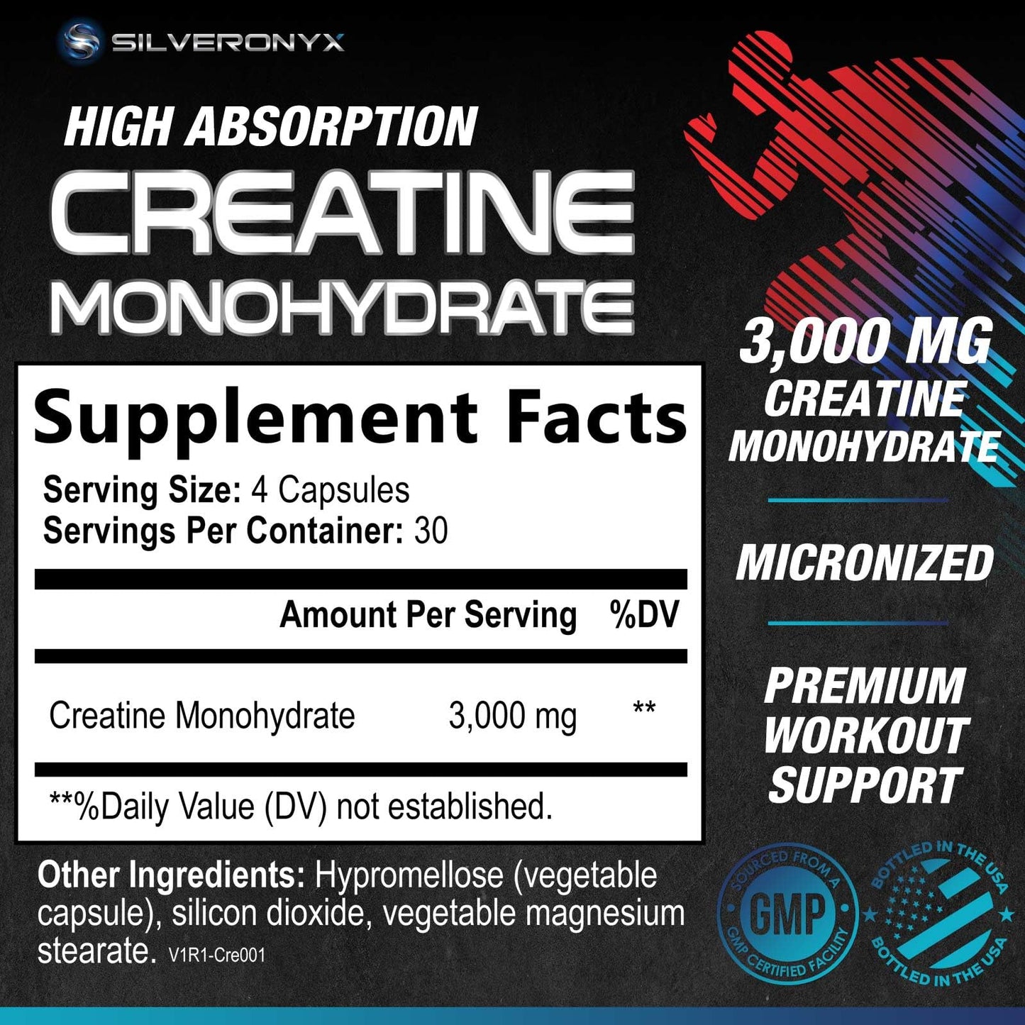 Creatine Monohydrate Capsules 3000mg – Micronized, Fast-Absorbing | 120 Caps