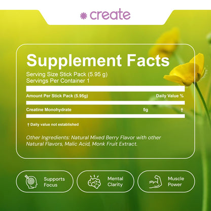 Create Single-Serve Creatine Monohydrate Powder – 5g Creapure Creatine, Sugar-Free, Vegan | Mixed Berry | 30 Portable Packets BritishVita | Premium UK Vitamins & Wellness Supplements