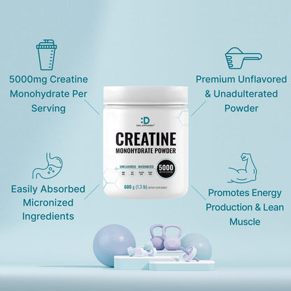 Instant Creatine Monohydrate Powder – 5g Serving, 120 Servings | Micronized, Unflavored, Fast Absorbing
