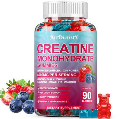 Creatine Monohydrate Gummies with BCAA, L-Carnitine & Vitamin B12 – Pre-Workout (90 Count)