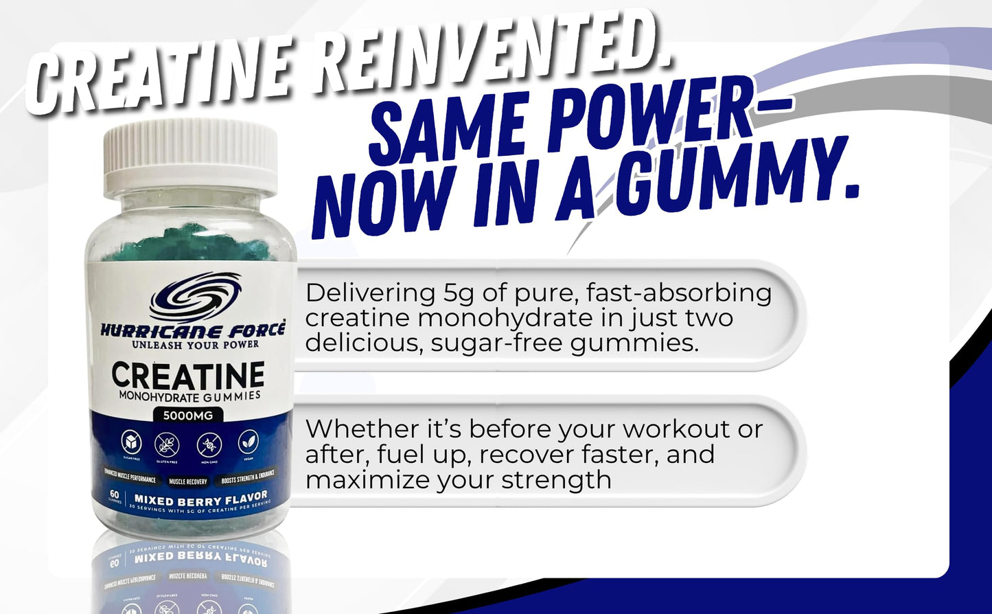 Creatine Monohydrate Gummies - Sugar-Free Vegan Pre & Post Workout | 60 Chews