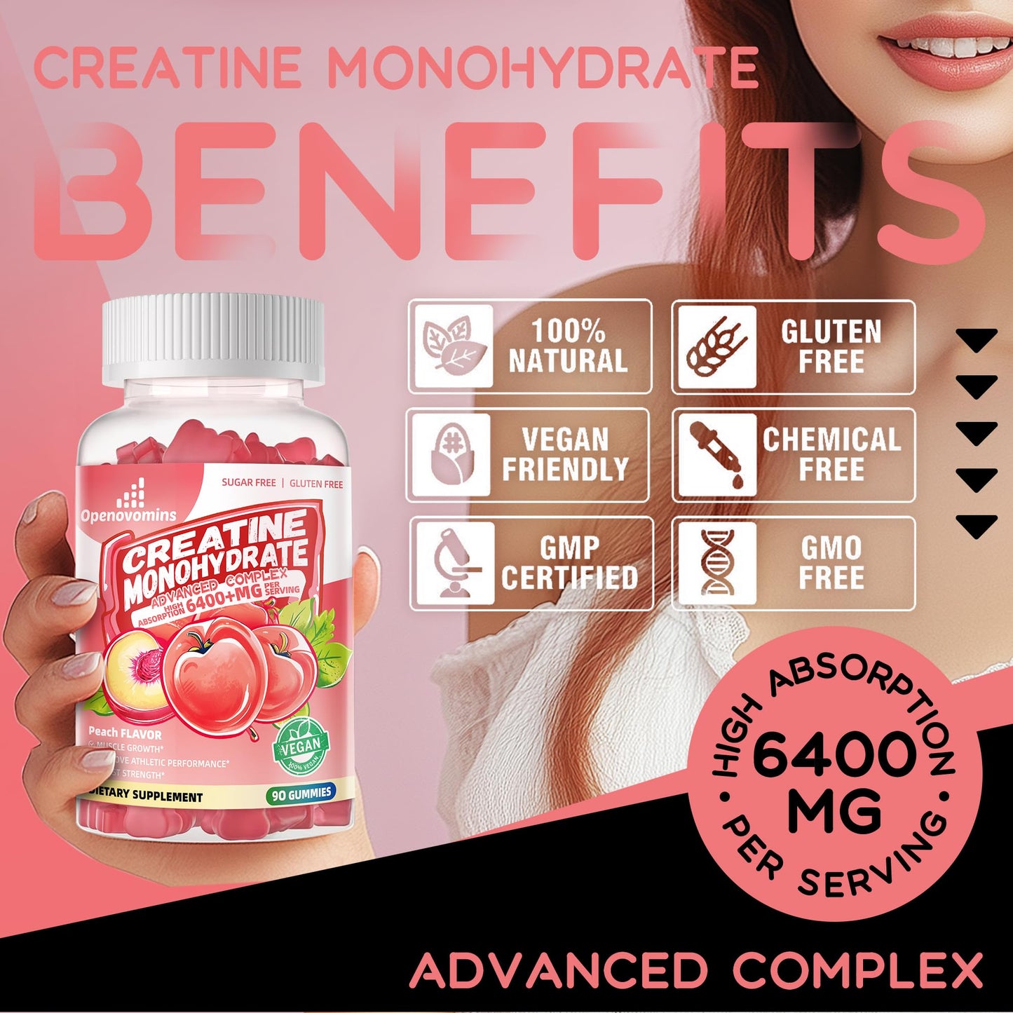 Creatine Monohydrate Gummies Complex – 90 Peach, Sugar Free