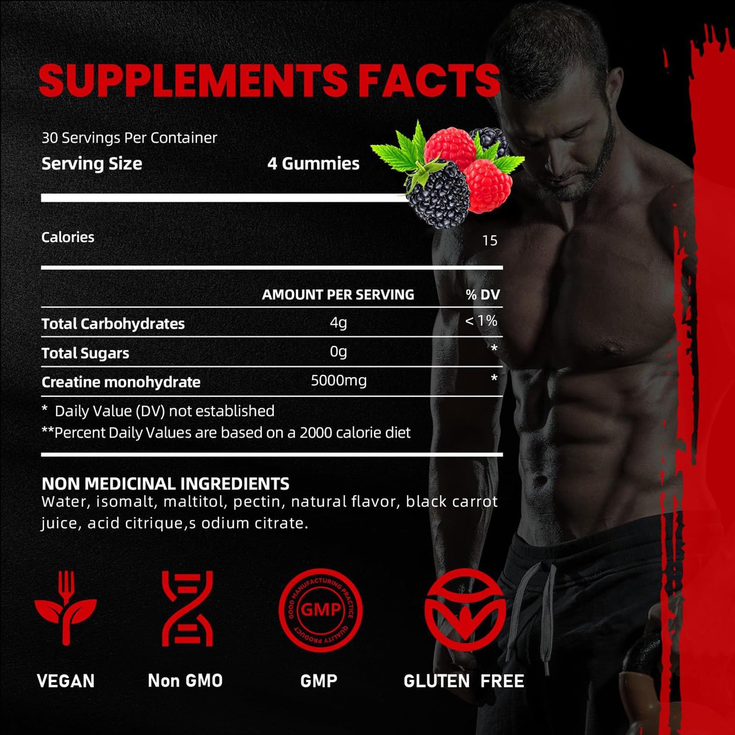 Creatine Monohydrate Gummies 5000mg – 120 Count | Strength & Recovery