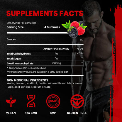 Creatine Monohydrate Gummies 5000mg – 120 Count | Strength & Recovery